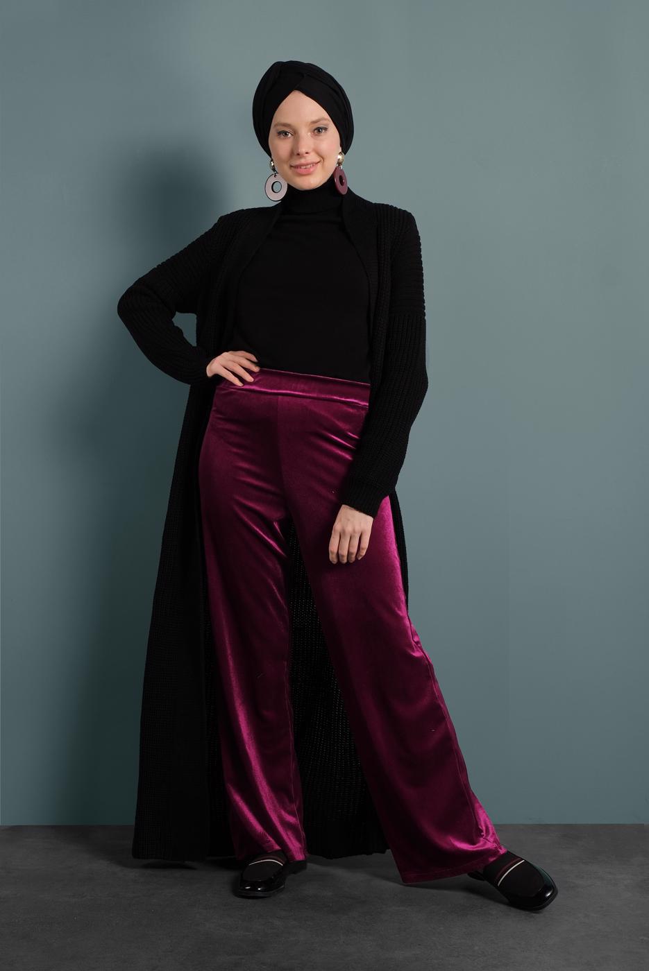 Tesettür giyim MÜRDÜM KADİFE PANTOLON 0913