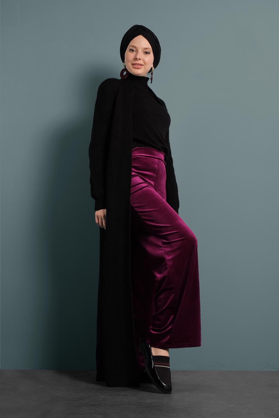 Tesettür giyim MÜRDÜM KADİFE PANTOLON 0913