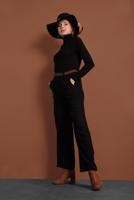 Tesettür giyim SİYAH FİTİLLİ BELİ LASTİKLİ PAMUKLU PANTOLON 7330