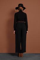 Tesettür giyim SİYAH FİTİLLİ BELİ LASTİKLİ PAMUKLU PANTOLON 7330