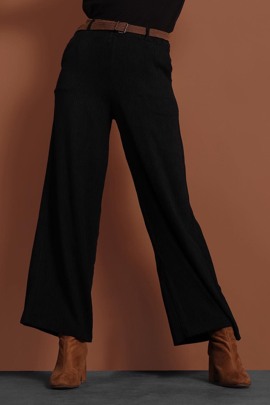 Tesettür giyim SİYAH FİTİLLİ BELİ LASTİKLİ PAMUKLU PANTOLON 7330