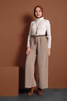 Tesettür giyim BEJ FİTİLLİ BELİ LASTİKLİ PAMUKLU PANTOLON 7330