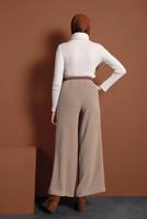 Tesettür giyim BEJ FİTİLLİ BELİ LASTİKLİ PAMUKLU PANTOLON 7330