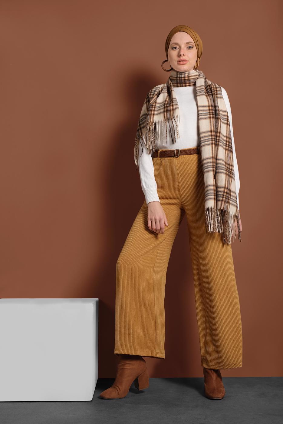 Vêtements hijab ORANGE PANTALON EN COTTON À CÔTELÉ À TAILLE-ÉLASTIQUE 7330 