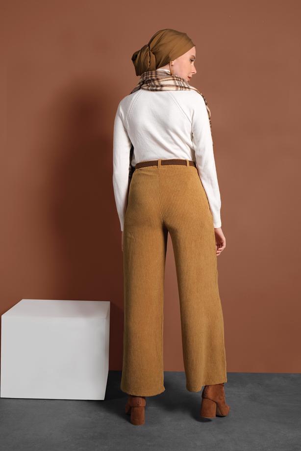 Hijab clothing  RIBBED ELASTIC-WAIST COTTON PANTS 7330 - TRENDTESETTÜR