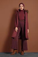 Tesettür giyim BORDO FİTİLLİ BELİ LASTİKLİ PAMUKLU PANTOLON 7330