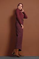 Tesettür giyim BORDO FİTİLLİ BELİ LASTİKLİ PAMUKLU PANTOLON 7330