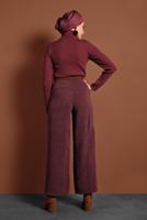 Tesettür giyim BORDO FİTİLLİ BELİ LASTİKLİ PAMUKLU PANTOLON 7330