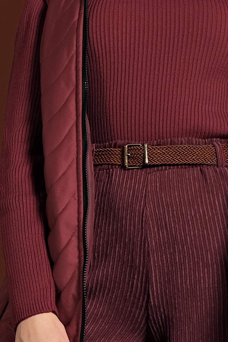 Tesettür giyim BORDO FİTİLLİ BELİ LASTİKLİ PAMUKLU PANTOLON 7330