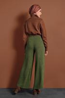 Tesettür giyim HAKİ FİTİLLİ BELİ LASTİKLİ PAMUKLU PANTOLON 7330