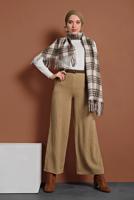 Tesettür giyim TABA FİTİLLİ BELİ LASTİKLİ PAMUKLU PANTOLON 7330