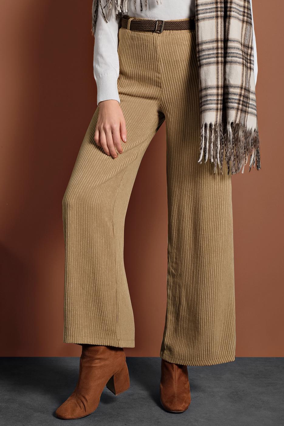 Tesettür giyim TABA FİTİLLİ BELİ LASTİKLİ PAMUKLU PANTOLON 7330