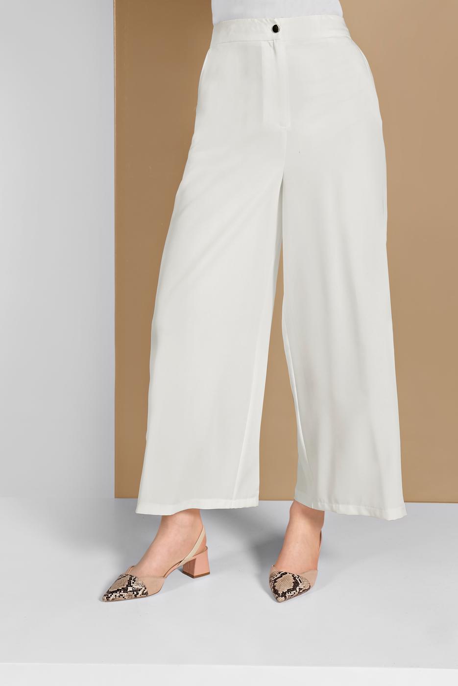 Tesettür giyim KREM ALVİNA ÇITÇITLI GENİŞ PAÇA PANTOLON 7368