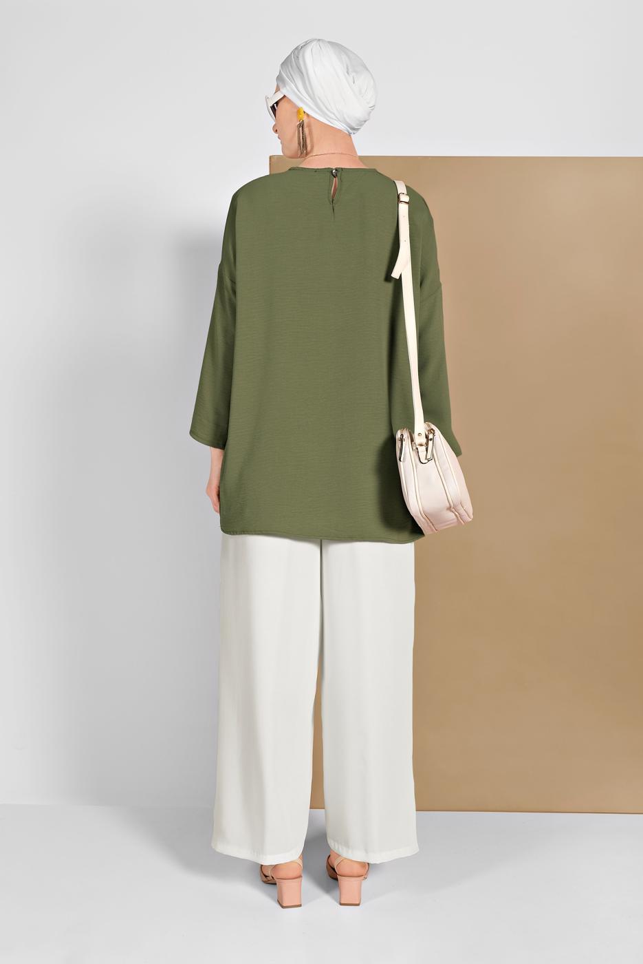 Tesettür giyim KREM ALVİNA ÇITÇITLI GENİŞ PAÇA PANTOLON 7368