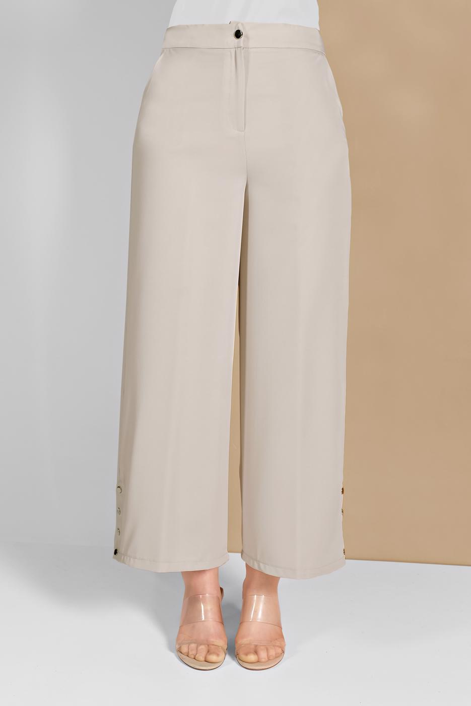 Tesettür giyim BEJ ALVİNA ÇITÇITLI GENİŞ PAÇA PANTOLON 7368