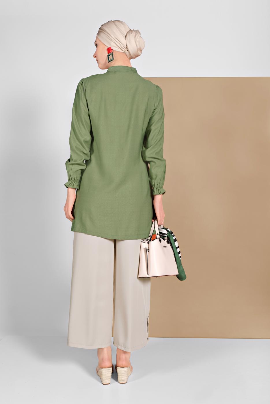 Tesettür giyim BEJ ALVİNA ÇITÇITLI GENİŞ PAÇA PANTOLON 7368