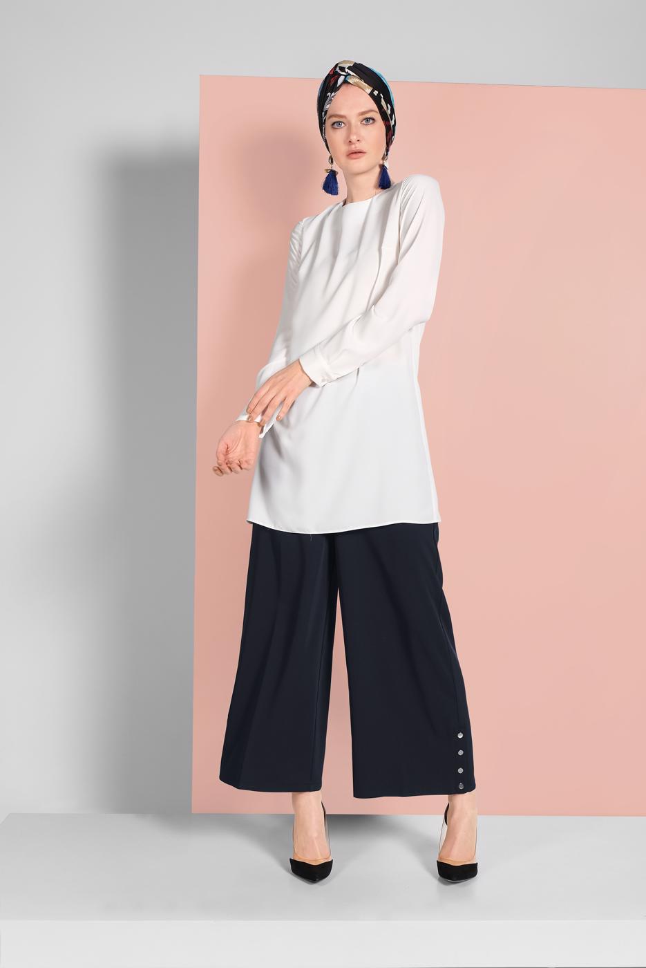 Tesettür giyim LACİVERT ALVİNA ÇITÇITLI GENİŞ PAÇA PANTOLON 7368