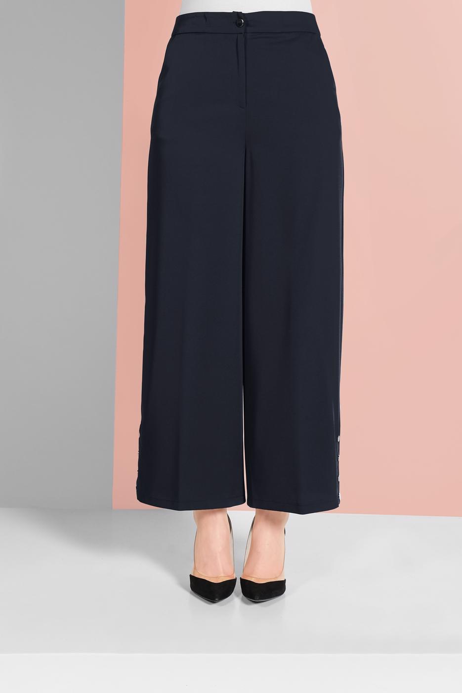 Tesettür giyim LACİVERT ALVİNA ÇITÇITLI GENİŞ PAÇA PANTOLON 7368