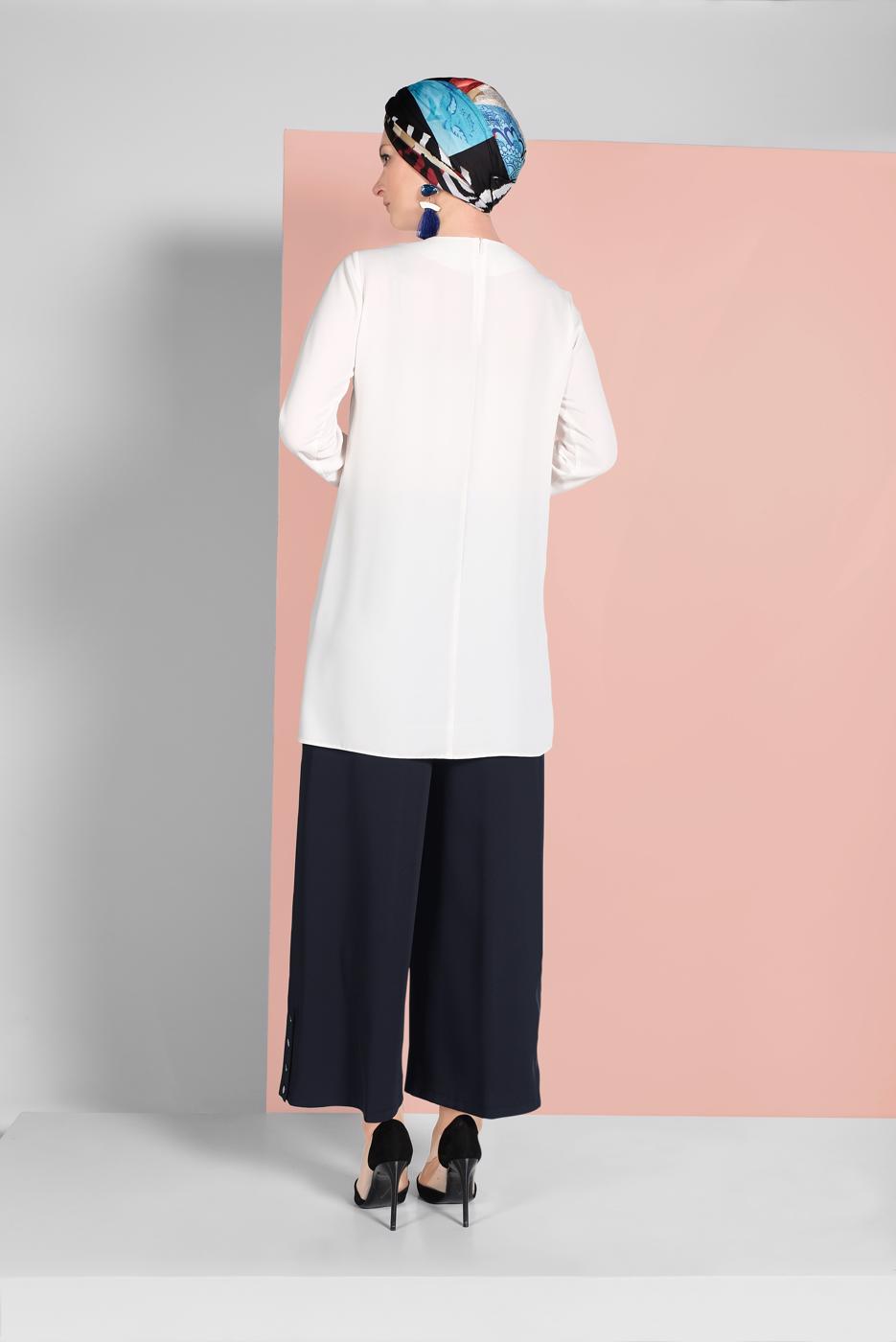 Tesettür giyim LACİVERT ALVİNA ÇITÇITLI GENİŞ PAÇA PANTOLON 7368