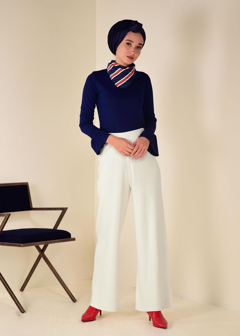 Tesettür giyim KREM FİTİLLİ TRİKO PANTOLON 7400