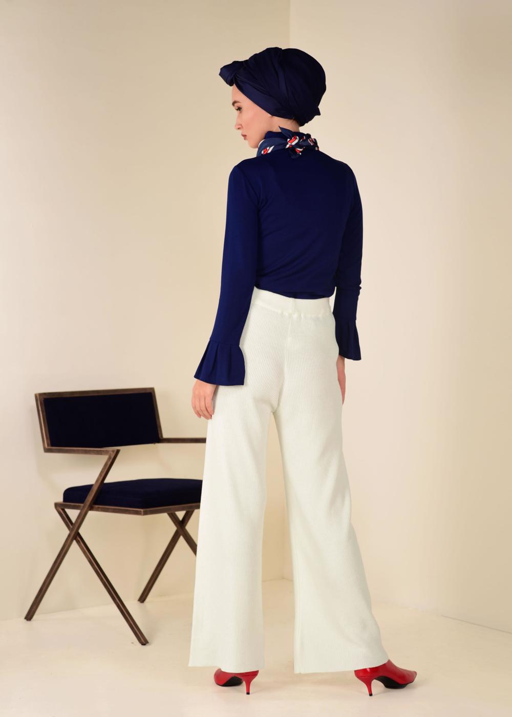 Tesettür giyim KREM FİTİLLİ TRİKO PANTOLON 7400