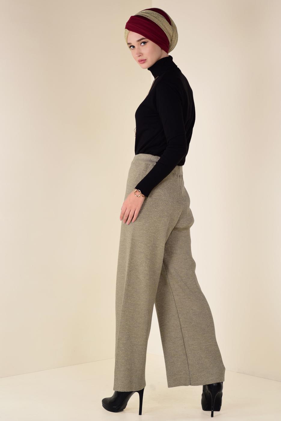 Tesettür giyim BEJ FİTİLLİ TRİKO PANTOLON 7400