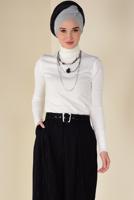 Tesettür giyim SİYAH SİMLİ ÇİZGİ DESEN KEMERLİ PANTOLON 7401 