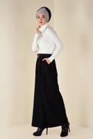 Tesettür giyim SİYAH SİMLİ ÇİZGİ DESEN KEMERLİ PANTOLON 7401 