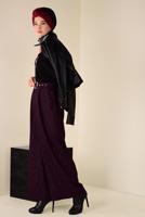 Tesettür giyim MÜRDÜM SİMLİ ÇİZGİ DESEN KEMERLİ PANTOLON 7401 