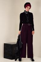 Tesettür giyim MÜRDÜM SİMLİ ÇİZGİ DESEN KEMERLİ PANTOLON 7401 