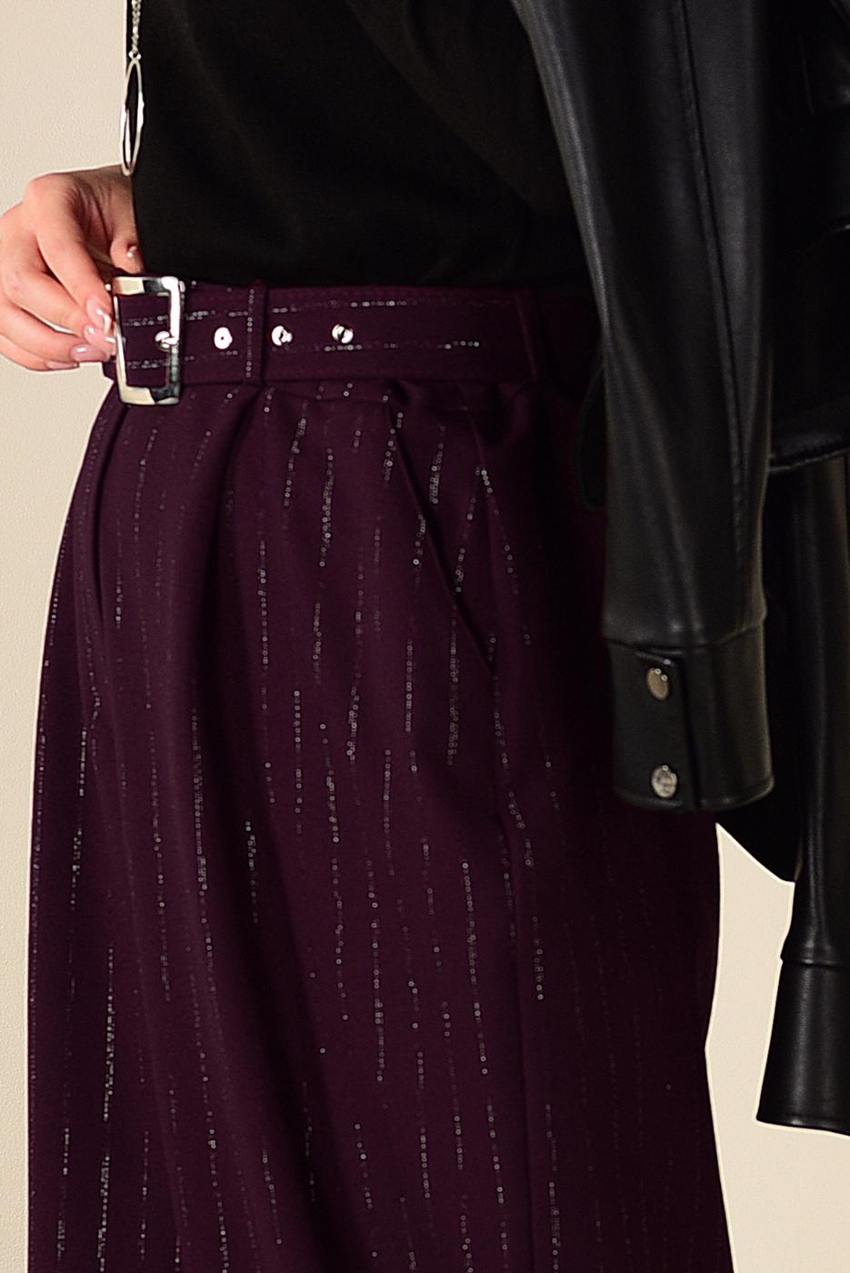 Tesettür giyim MÜRDÜM SİMLİ ÇİZGİ DESEN KEMERLİ PANTOLON 7401 