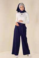 Hijab clothing NAVY BLUE SPARKLY STRIPPED BELTED TROUSSERS 7401