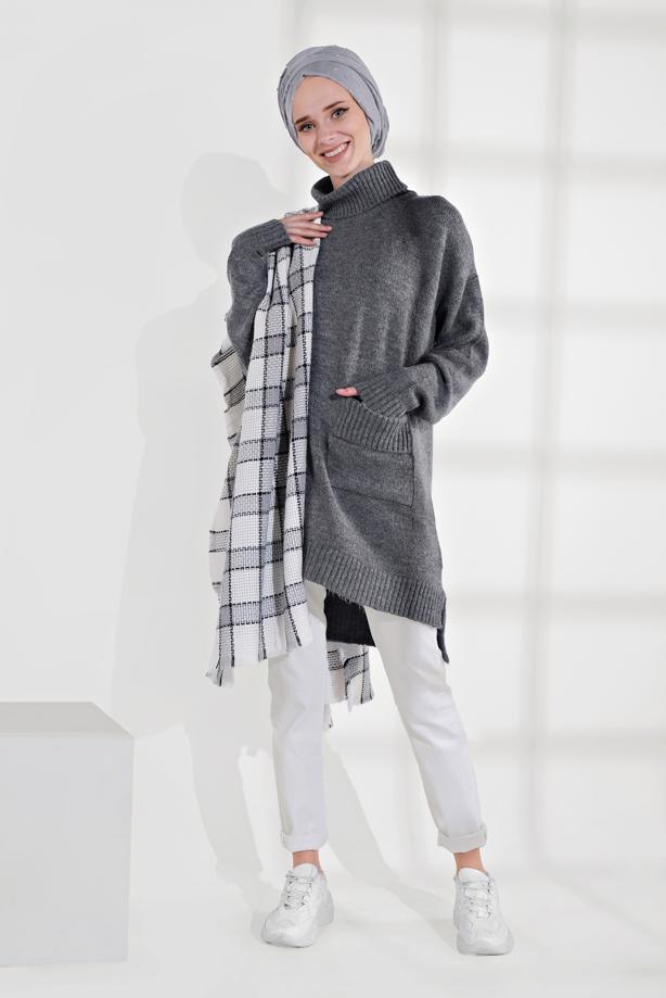 Tesettür giyim KREM ALVİNA PAMUKLU SİMLİ DENİM PANTOLON 7434 - TRENDTESETTÜR