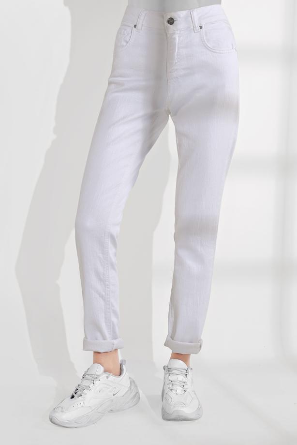 Tesettür giyim KREM ALVİNA PAMUKLU SİMLİ DENİM PANTOLON 7434 - TRENDTESETTÜR