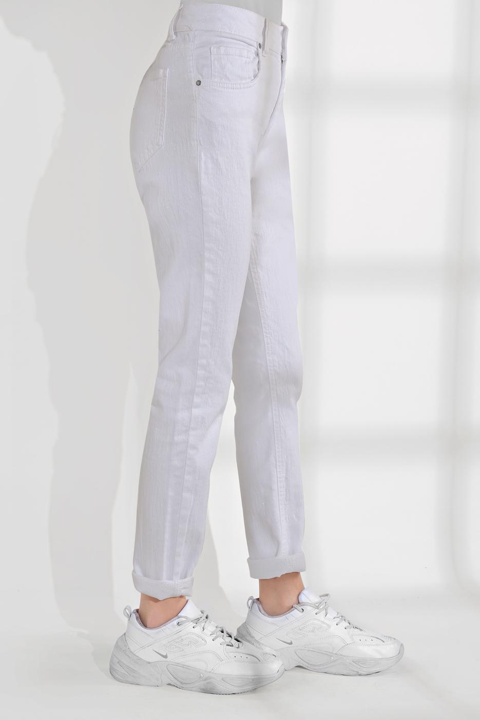 Tesettür giyim KREM ALVİNA PAMUKLU SİMLİ DENİM PANTOLON 7434