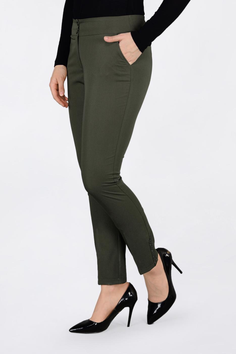 Tesettür giyim HAKİ İŞLEME DETAYLI DAR PAÇA PANTOLON 7439