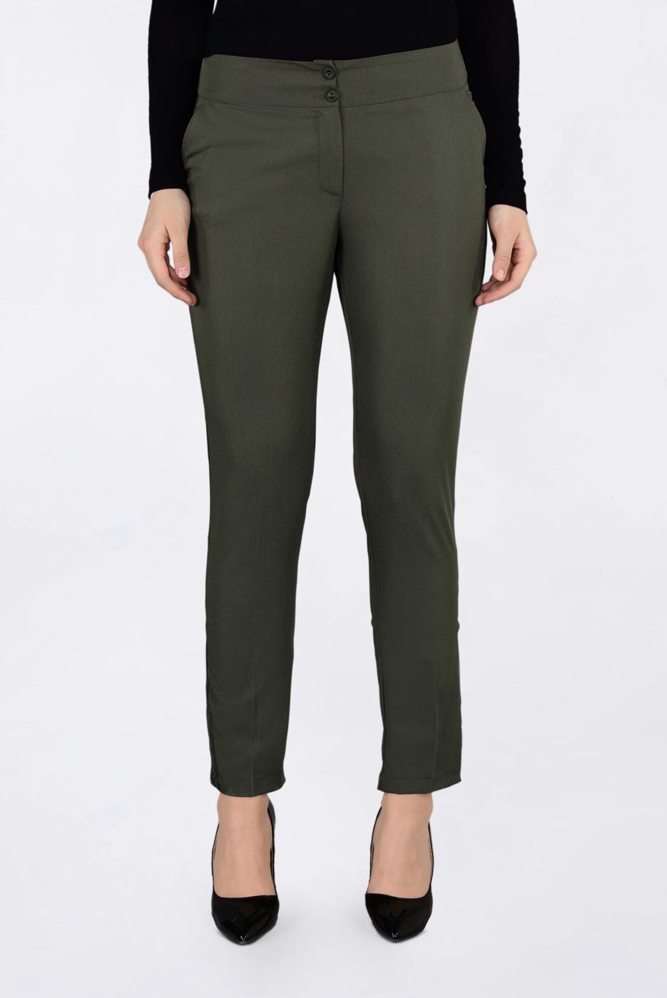 Tesettür giyim HAKİ İŞLEME DETAYLI DAR PAÇA PANTOLON 7439