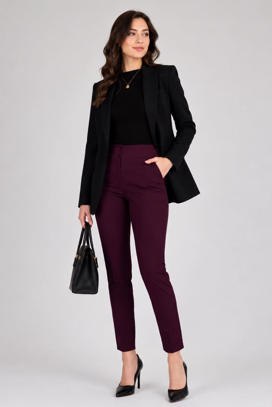 Hijab clothing CLARET RED EMBROIDERED PANTS 7439 