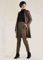 Tesettür giyim KAHVE ALVİNA LEOPAR DESENLİ DAR PAÇA PANTOLON 7444 