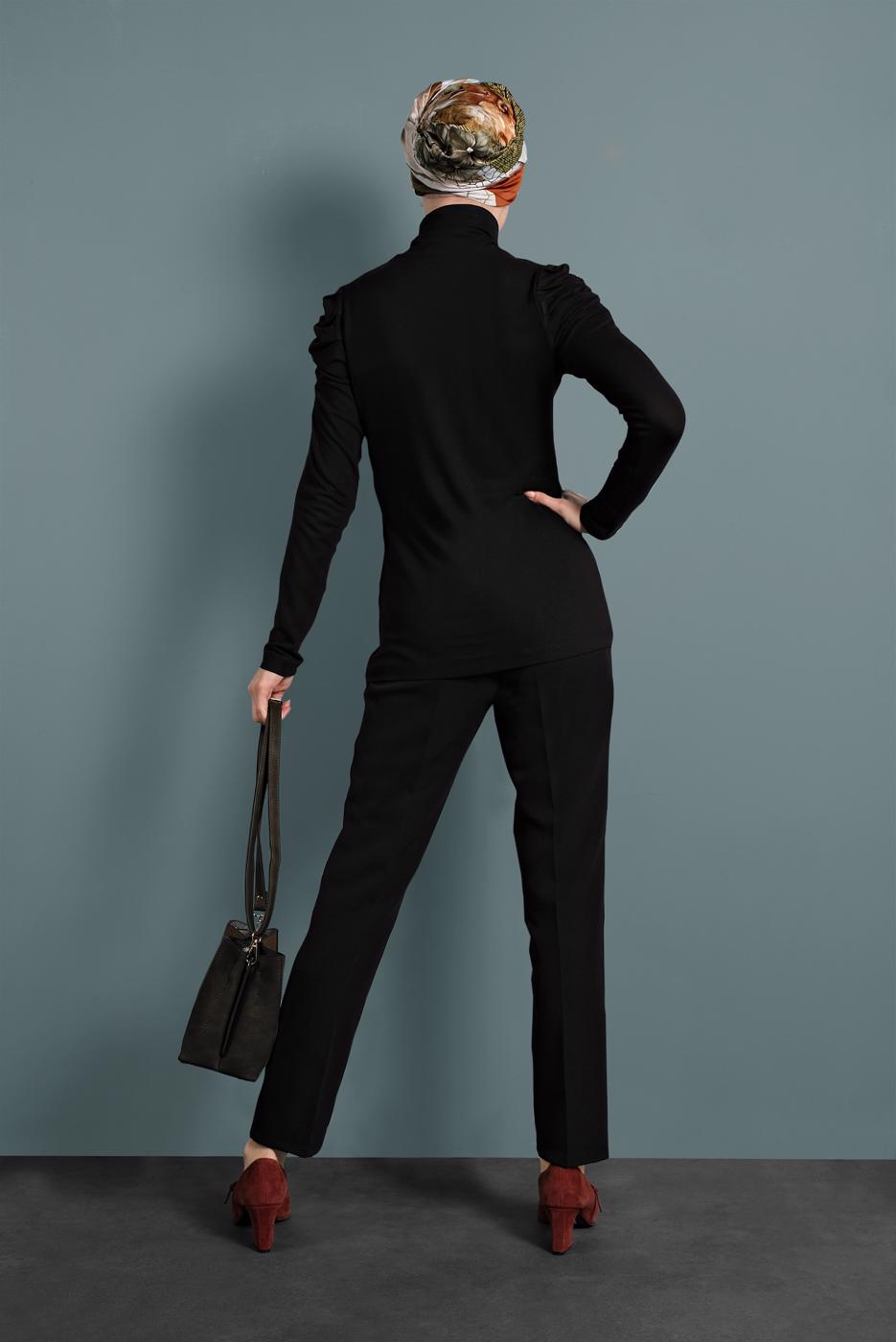 Tesettür giyim SİYAH ALVİNA CEPLİ DÜĞMELİ PANTOLON 7502