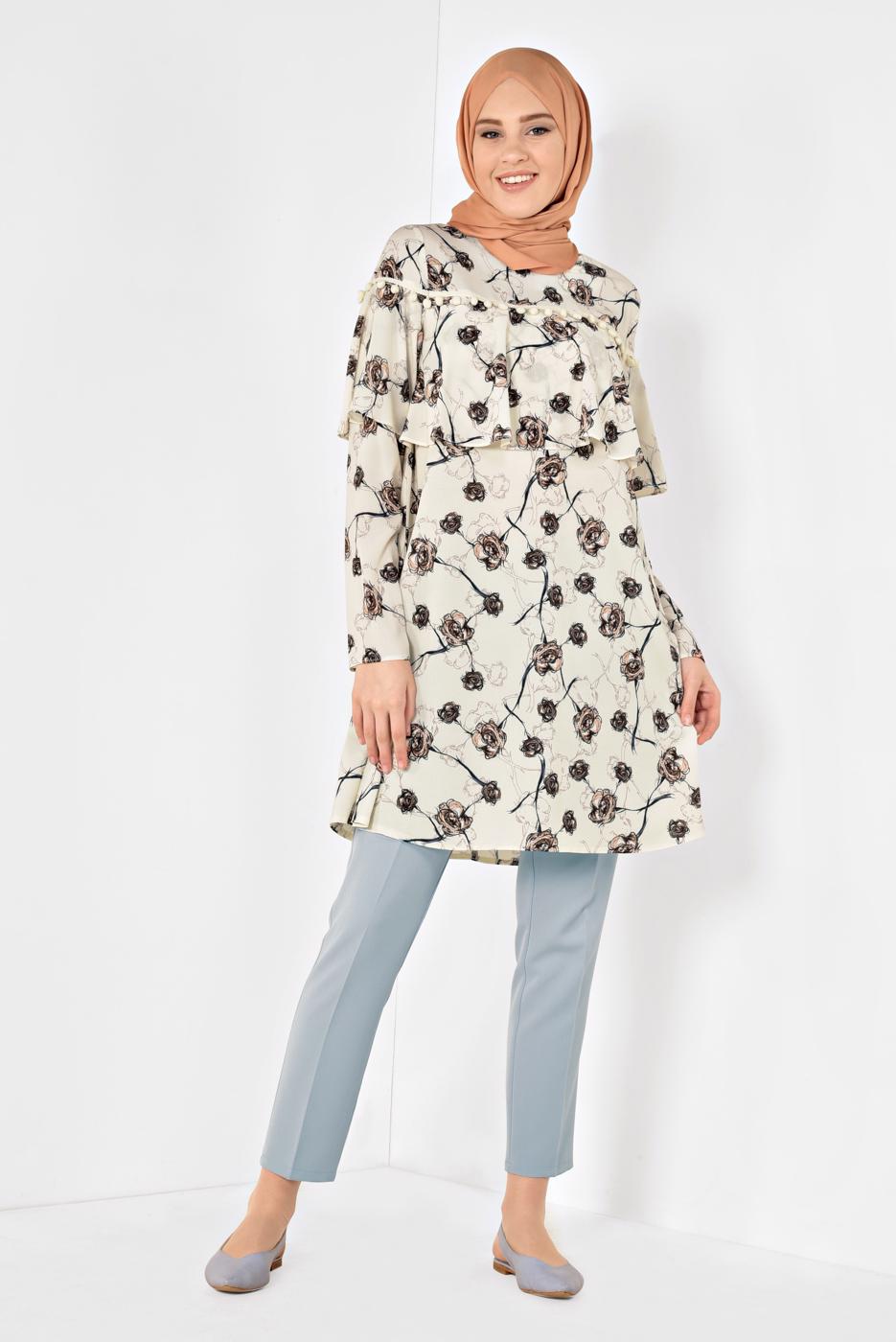 Tesettür giyim GRİ ALVİNA CEPLİ DÜĞMELİ PANTOLON 7502