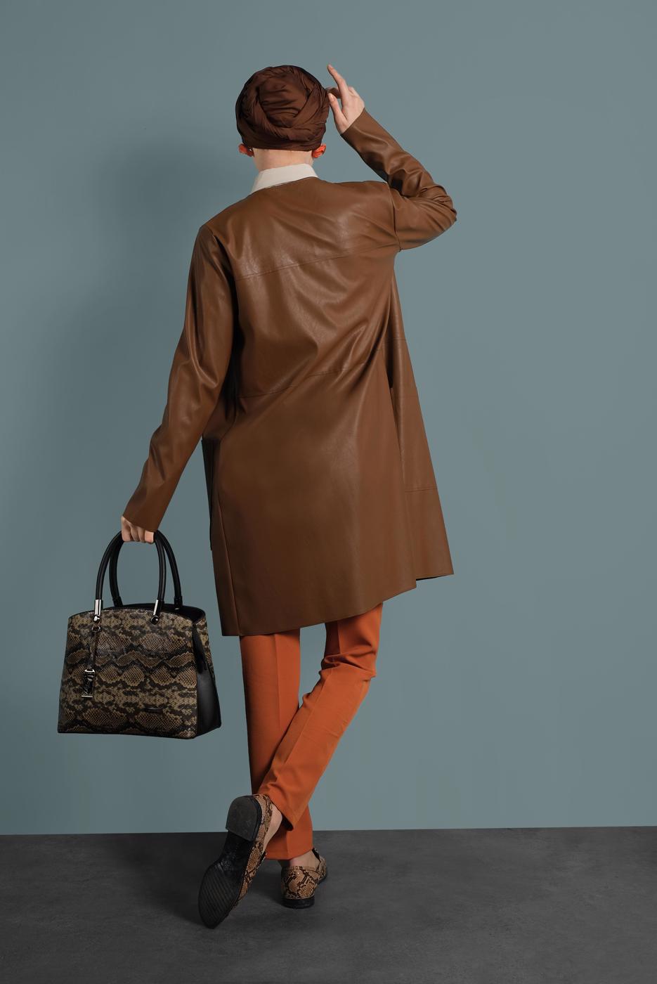 Tesettür giyim TURUNCU ALVİNA CEPLİ DÜĞMELİ PANTOLON 7502