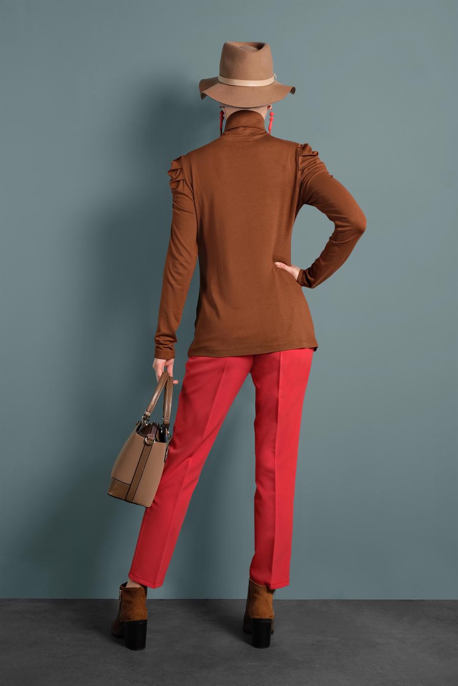 Tesettür giyim KIRMIZI ALVİNA CEPLİ DÜĞMELİ PANTOLON 7502