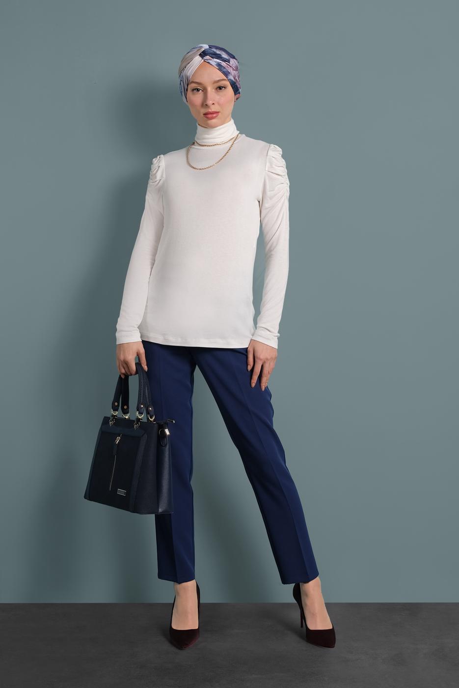 Tesettür giyim LACİVERT ALVİNA CEPLİ DÜĞMELİ PANTOLON 7502