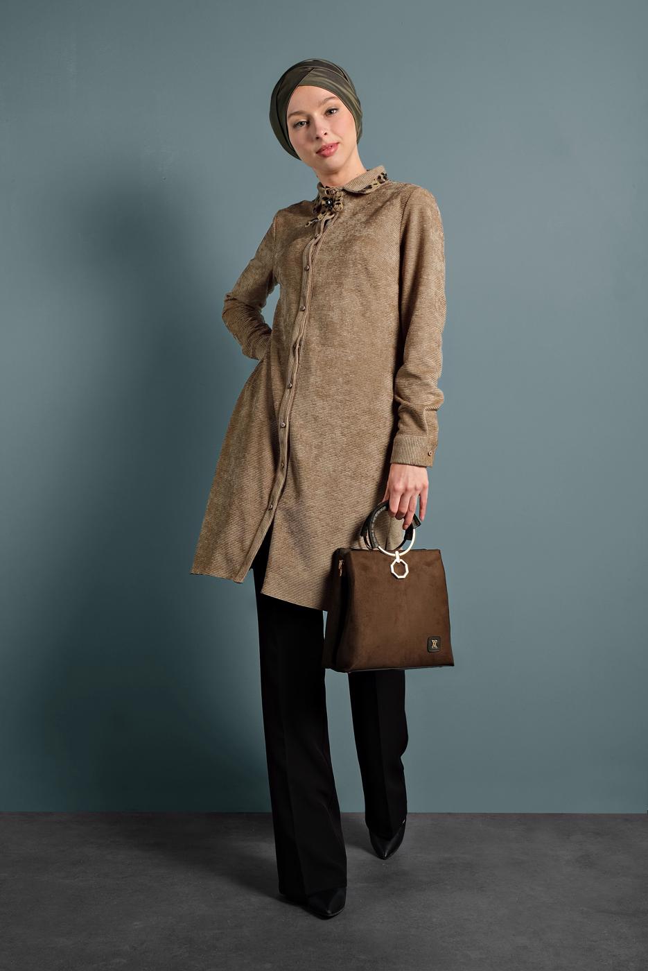 Tesettür giyim SİYAH ALVİNA ARA BEL KUMAŞ PANTOLON 7523