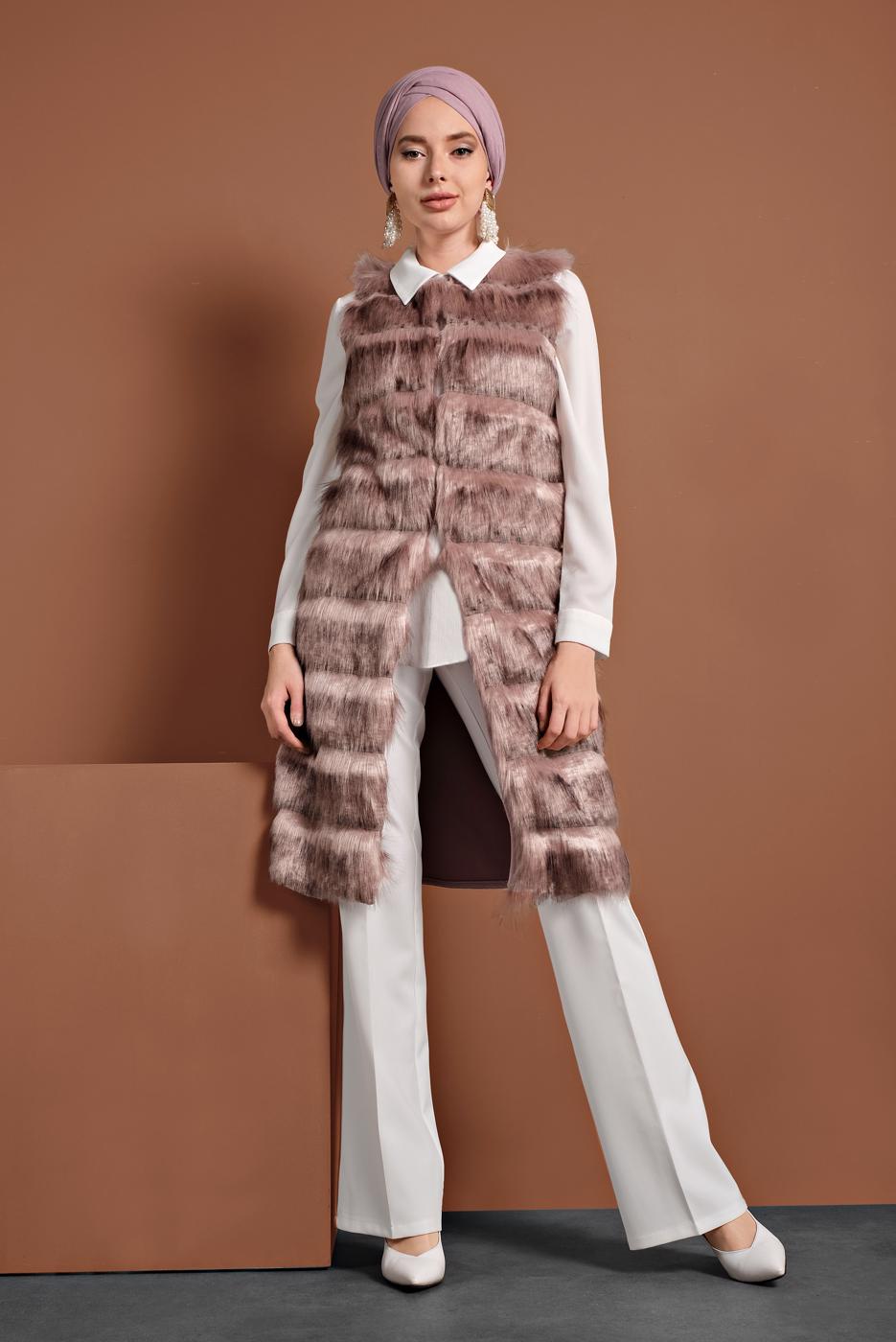 Tesettür giyim KREM ALVİNA ARA BEL KUMAŞ PANTOLON 7523