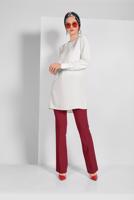 Tesettür giyim KIRMIZI ALVİNA ARA BEL KUMAŞ PANTOLON 7523