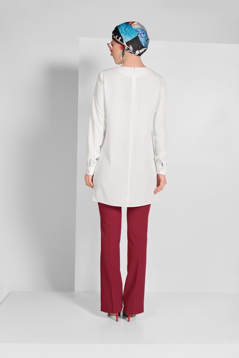 Tesettür giyim KIRMIZI ALVİNA ARA BEL KUMAŞ PANTOLON 7523