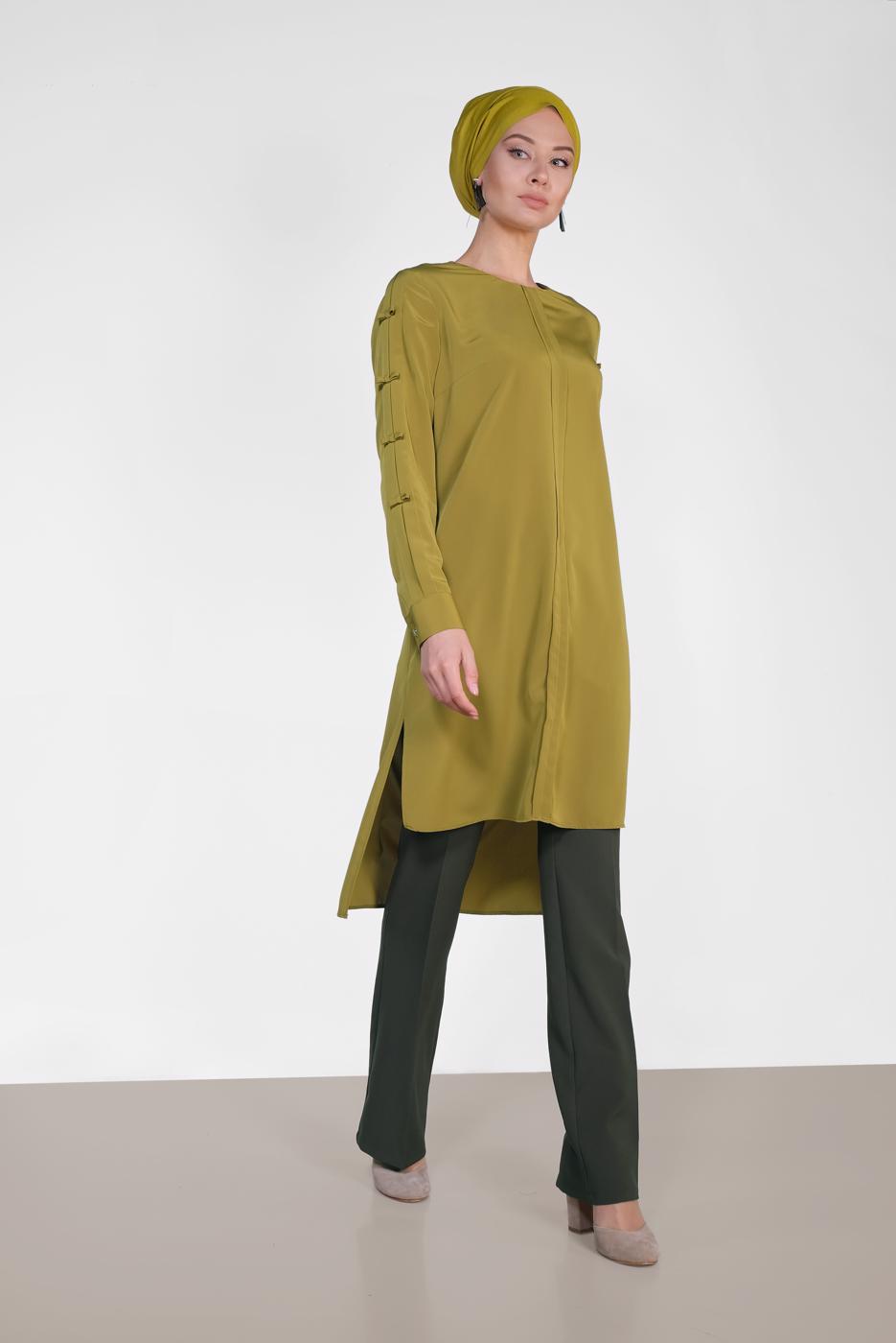 Tesettür giyim HAKİ ALVİNA ARA BEL KUMAŞ PANTOLON 7523