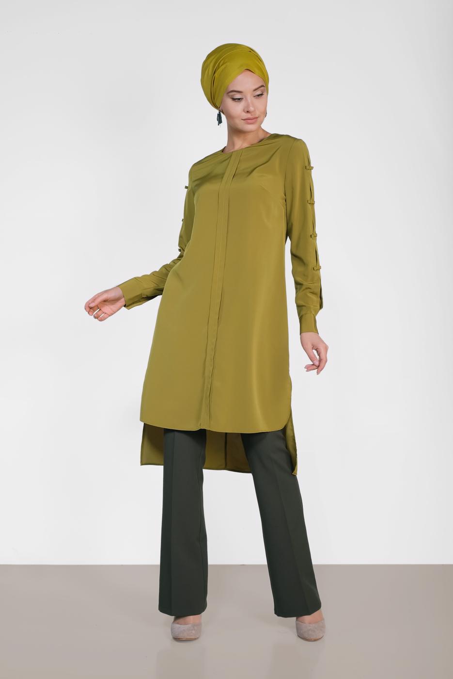 Tesettür giyim HAKİ ALVİNA ARA BEL KUMAŞ PANTOLON 7523